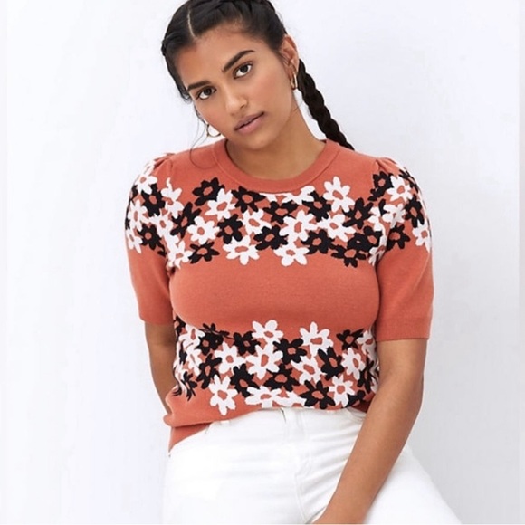 Maeve Sweaters - Maeve Orange Floral Crew Neck Sweater